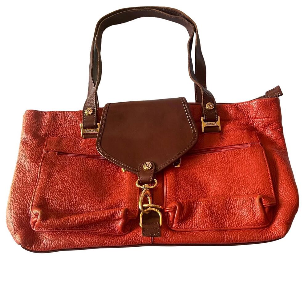 Valentina Women's Soft Italian Leather Large Handbag Orange Purse Shoulder Bag
